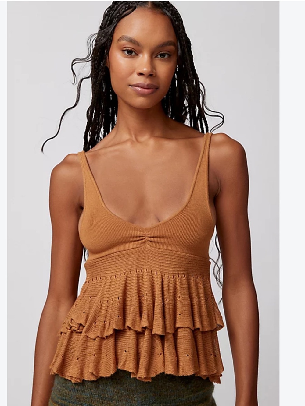 Kimchi Tiered Ribbed Knit Tank in Bronze